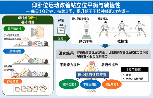 东京农工大学与电气通信大学等研究证实：仰卧位锻炼可改善站立位的平衡与敏捷度